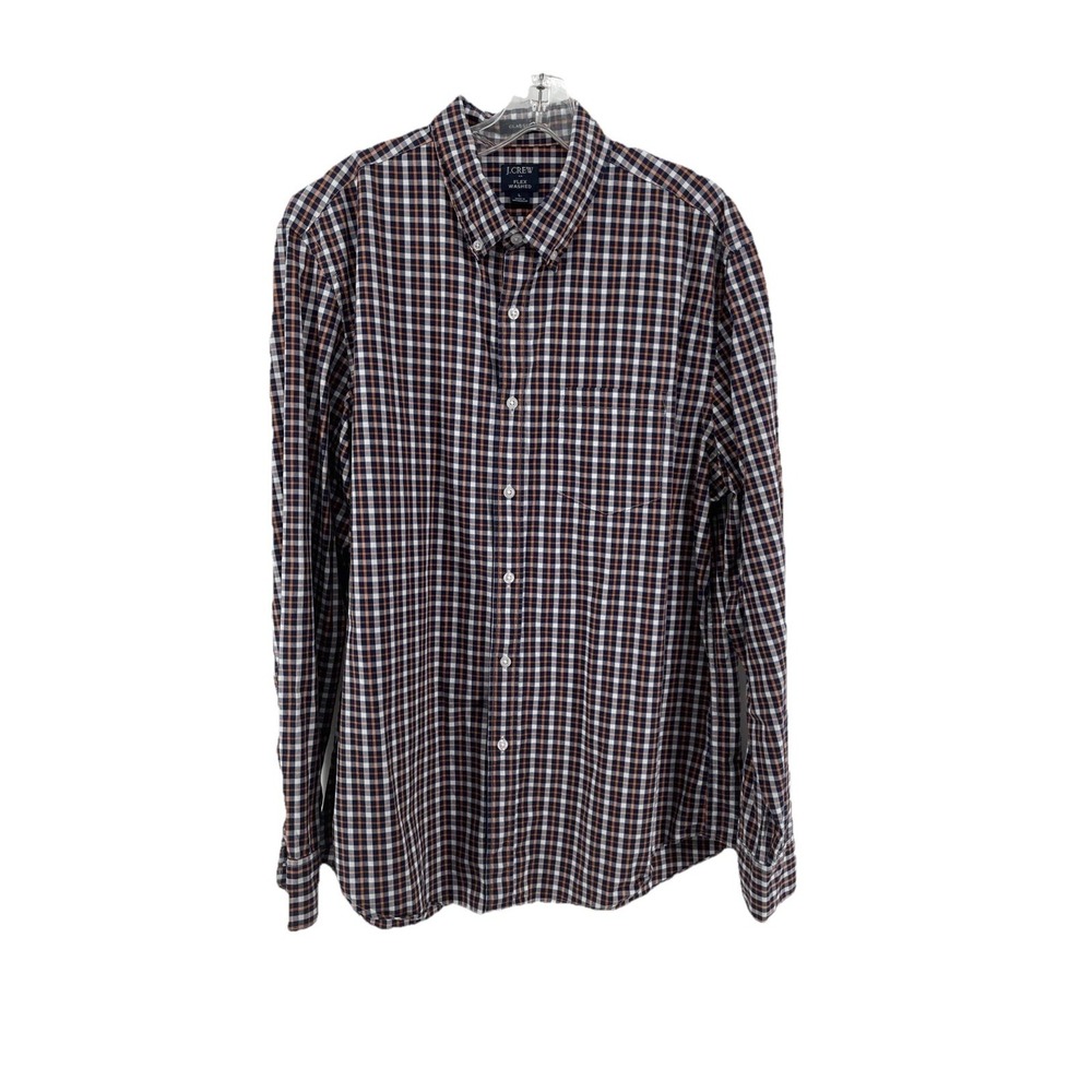 J Crew Plaid Button Down Shirt Men's Large Flex Washed Cotton Blend Blue Orange